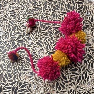 Handmade Pink & Mustard Pom Pom hair tie